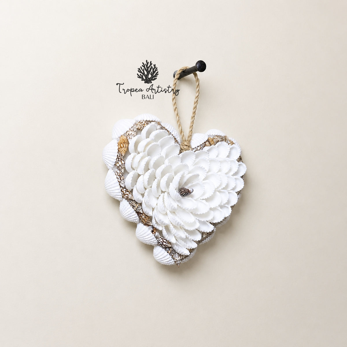Sandy White Heart Seashell Hanging Decor