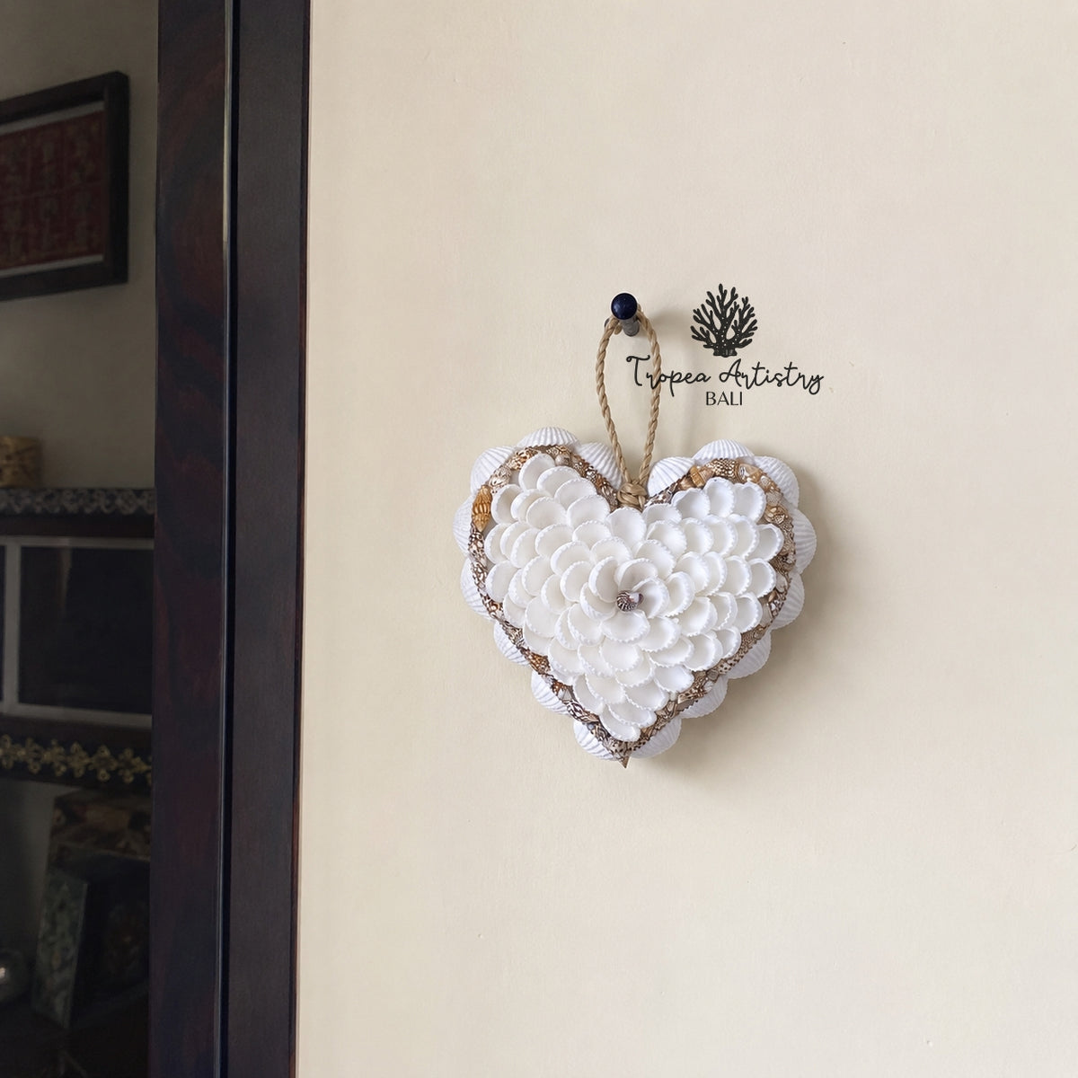 Sandy White Heart Seashell Hanging Decor