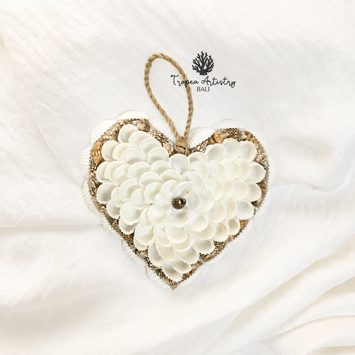 Sandy White Heart Seashell Hanging Decor