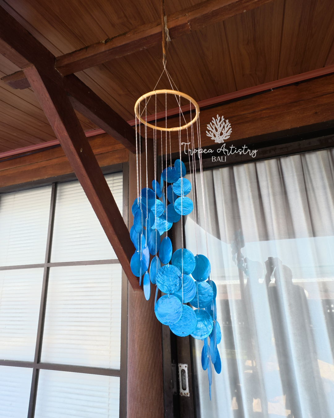 Ocean Blue Capiz Shell Wind Chime