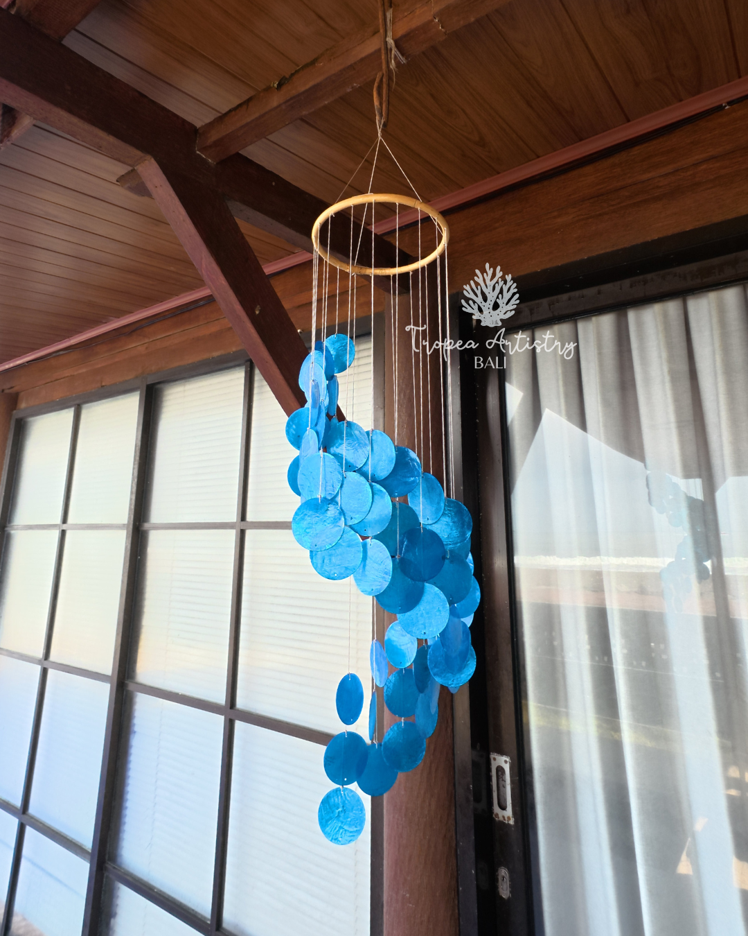 Ocean Blue Capiz Shell Wind Chime