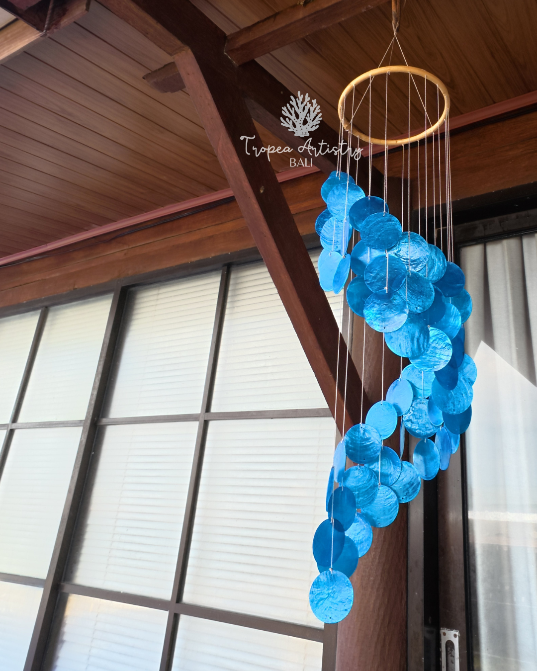 Ocean Blue Capiz Shell Wind Chime