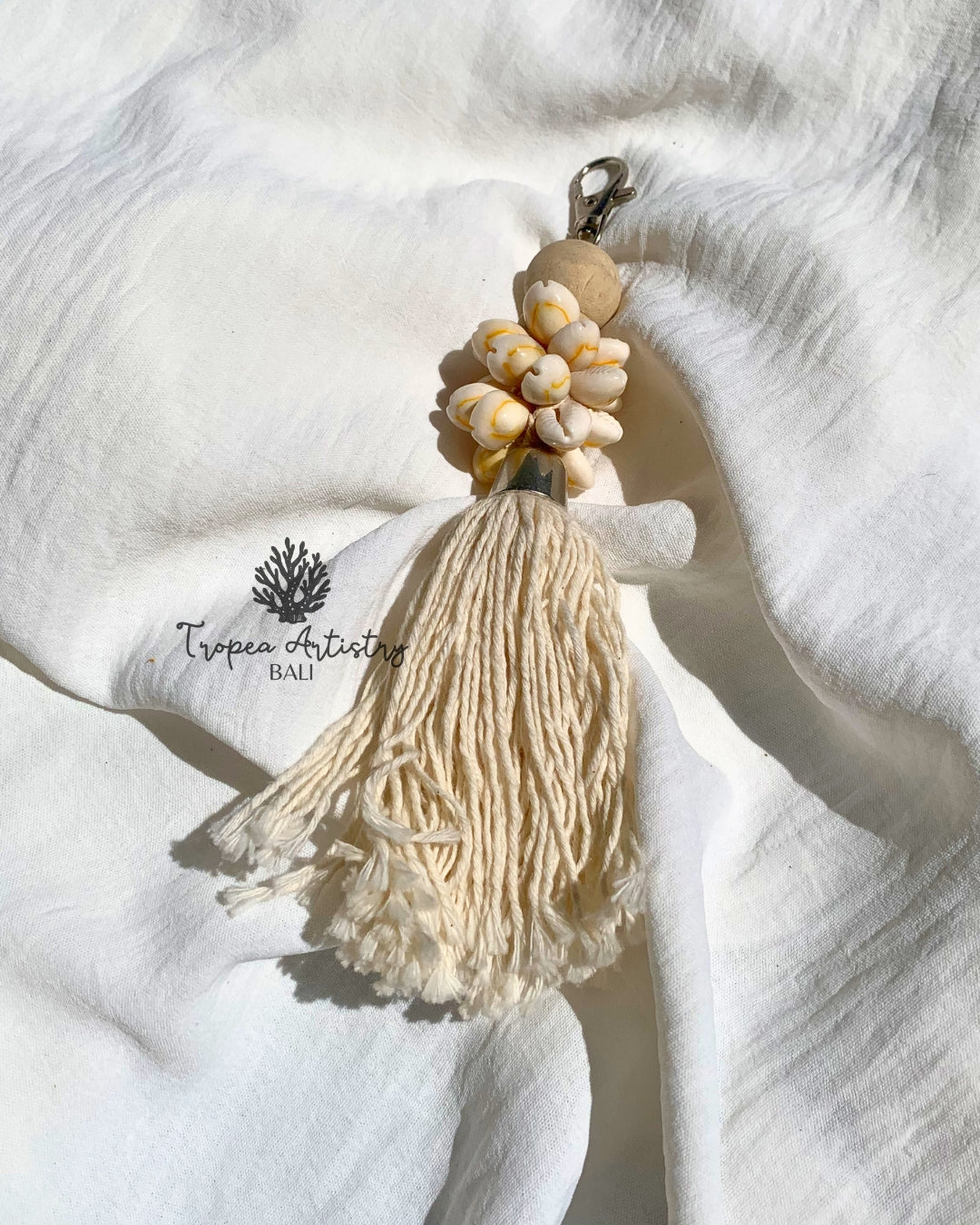 Yellow Cowrie Shell Keychain 1