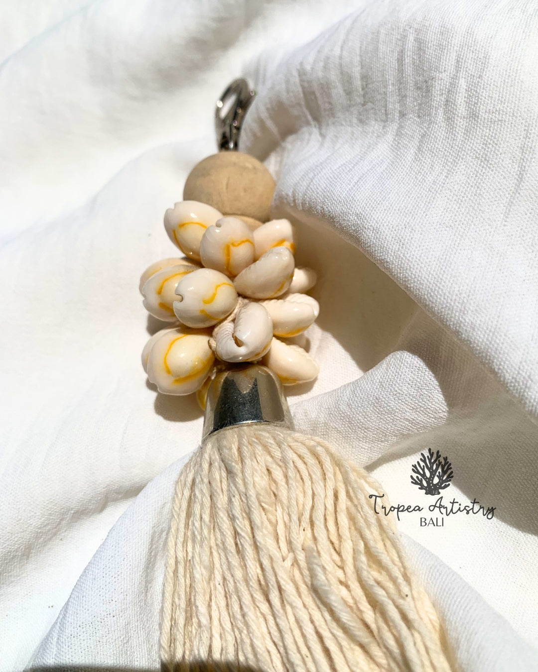 Yellow Cowrie Shell Keychain 3