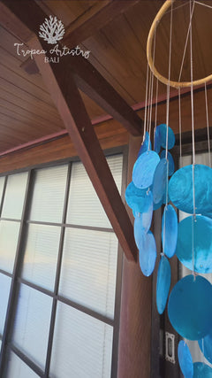 Ocean Blue Capiz Shell Wind Chime